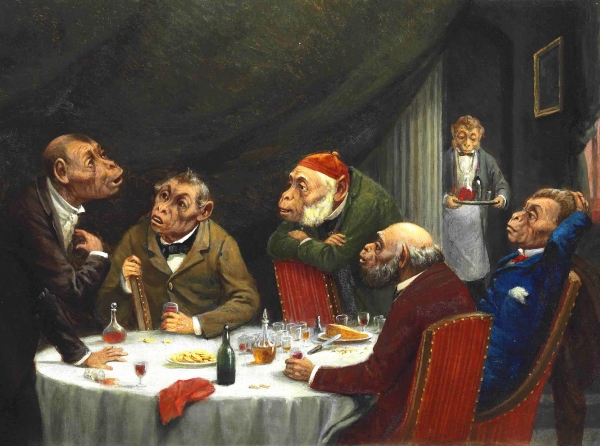 윌리엄 홀브룩 비어드(William Holbrook Beard), ‘저녁식사 후의 토론’, 1885년 작.